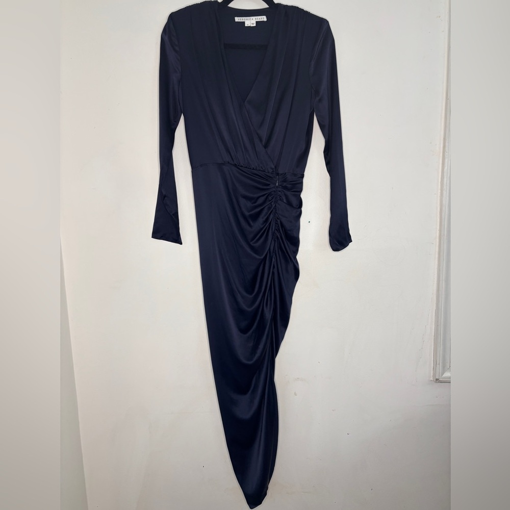 VERONICA BEARD CAMERI SILK RUCHED DRESS NAVY BLUE Size 00 XS Party Fall Wedding - Picture 5 of 12
